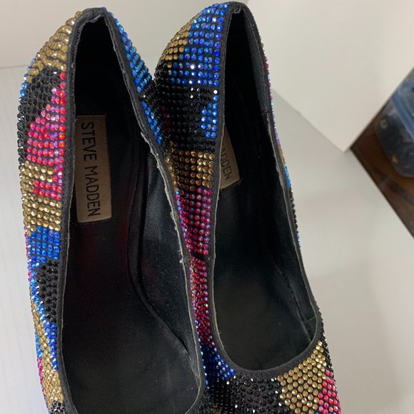 Steve Madden Platform Studded Rhinestone Colorful Heels - Picture 4 of 8